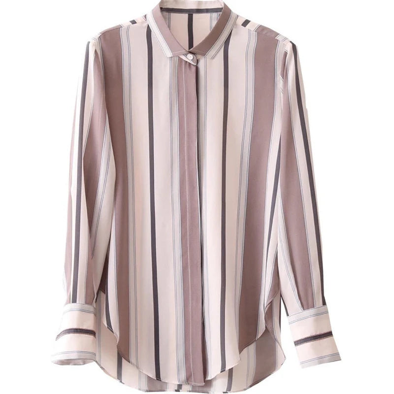 Striped Print Button Up Shirt Blouse - Palm and Thread