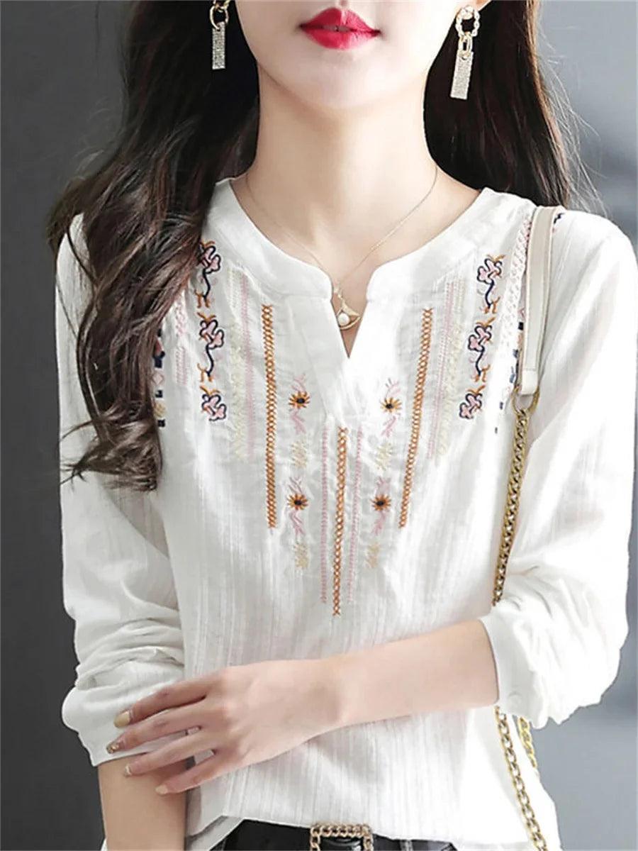 White Blouse Top Lady Casual - Palm and Thread