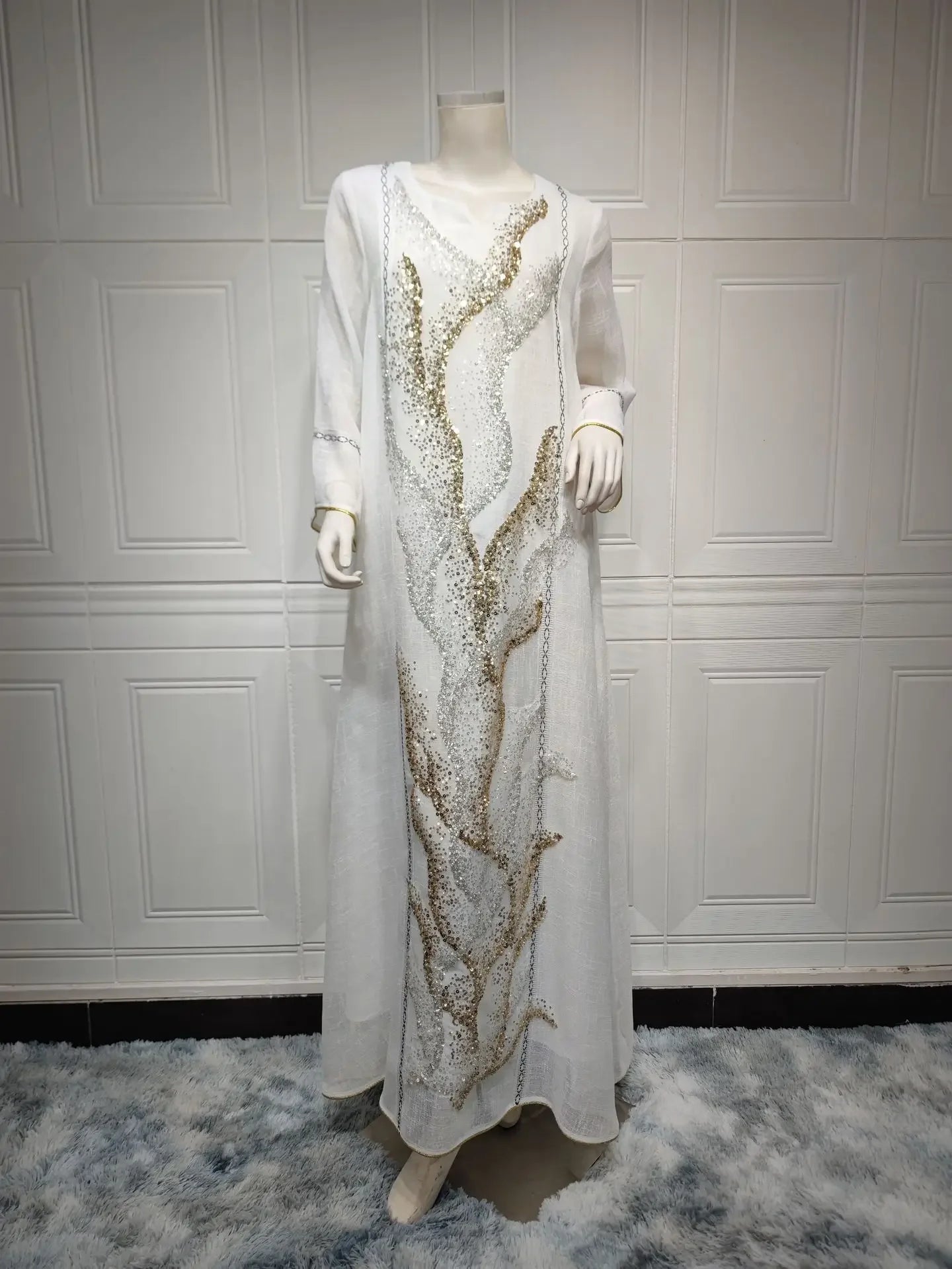 Luxury Robe Kaftan Mesh Beaded Embroidered Dress Abaya - Palm and Thread