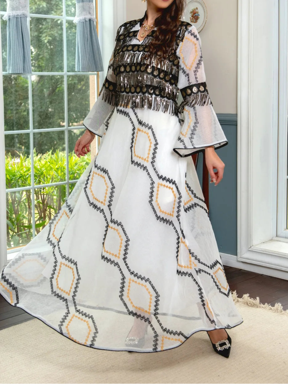 Sequins Embroidery Maxi Dress Abaya - Palm and Thread