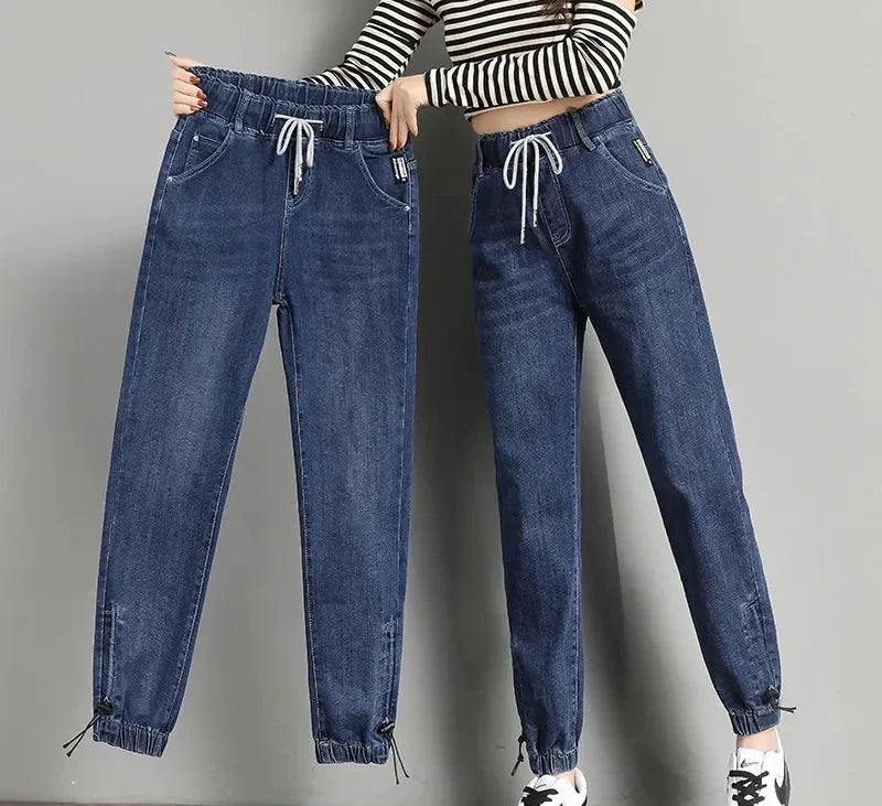 Drawstring Elastic Waist Casual Jeans Pant - Palm and Thread