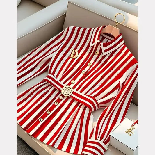 French High-end Red Stripe Blouse - Palm and Thread