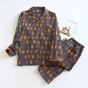Long-sleeved trousers two-piece cotton crepe flower leaves Pajama set - Palm and Thread