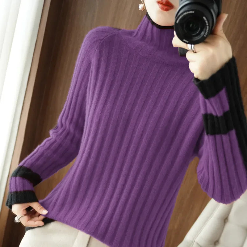 Fashion Contrast Color Warm Basic Top - Palm and Thread