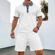 Waffle zip-up lapel short-sleeve suit shorts set - Palm and Thread