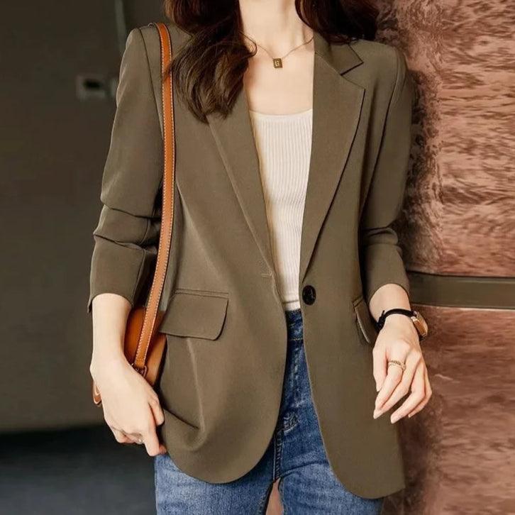 Formal Blazer Coat Long Sleeve Single Button Straight Jacket Work Wear - Palm and Thread