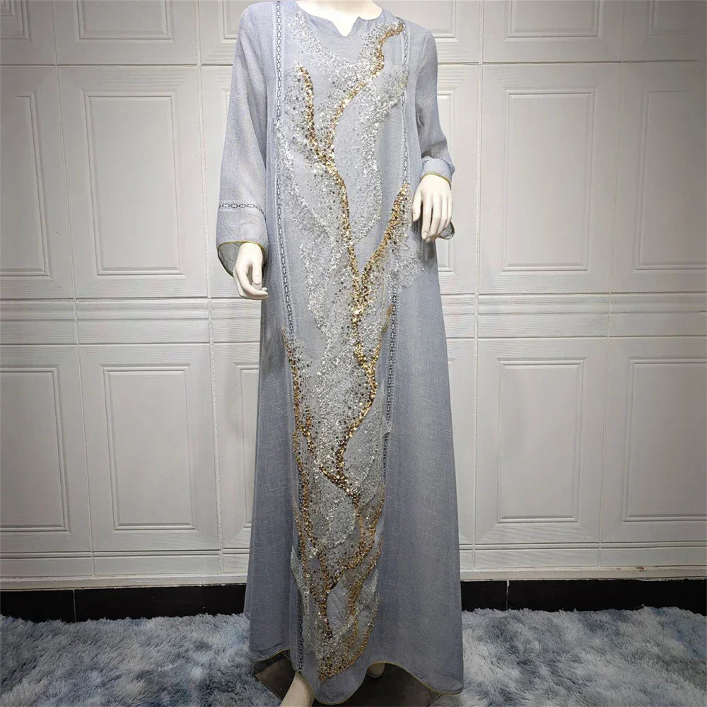 Mesh Bead Embroidered Abaya - Palm and Thread