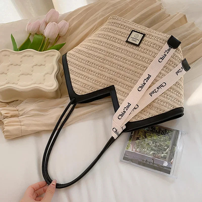 Straw Leisure Capacity Beach Shoulder Bag - Palm and Thread