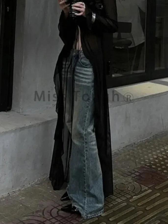 Black See Through Long Cardigan Blouse - Palm and Thread