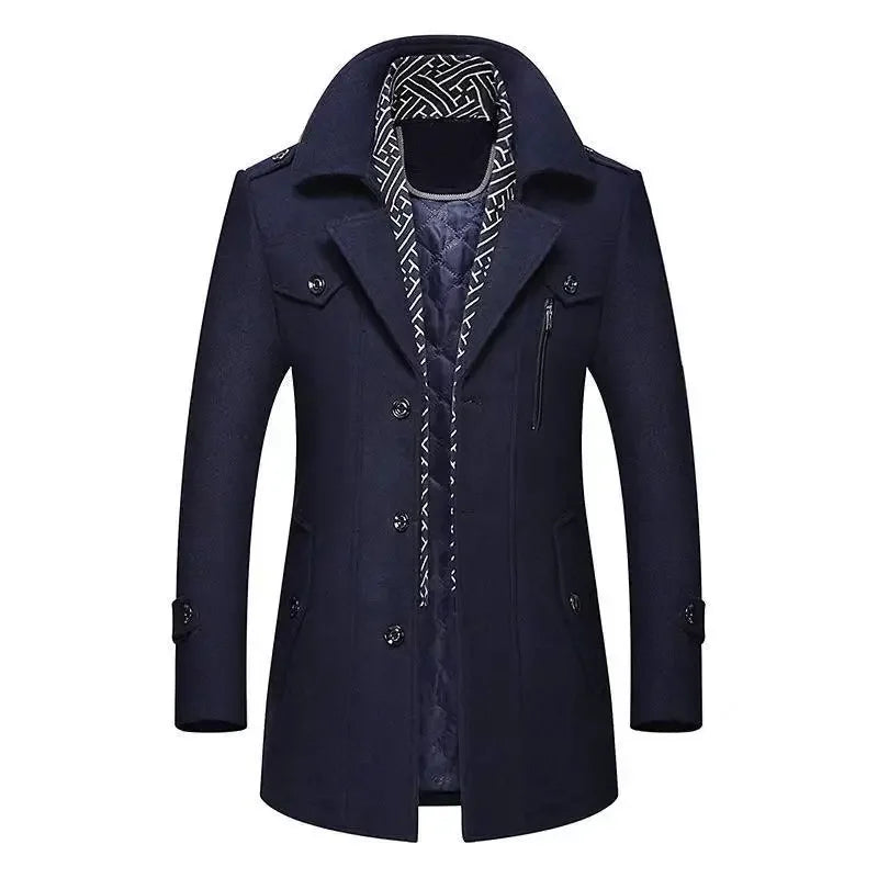 Scarf Collar Cotton-Padded Woolen Coat