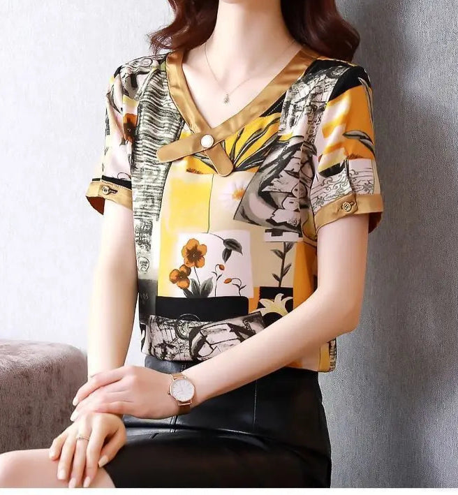 Print Elegant Chic Beaded Blouse - Palm and Thread