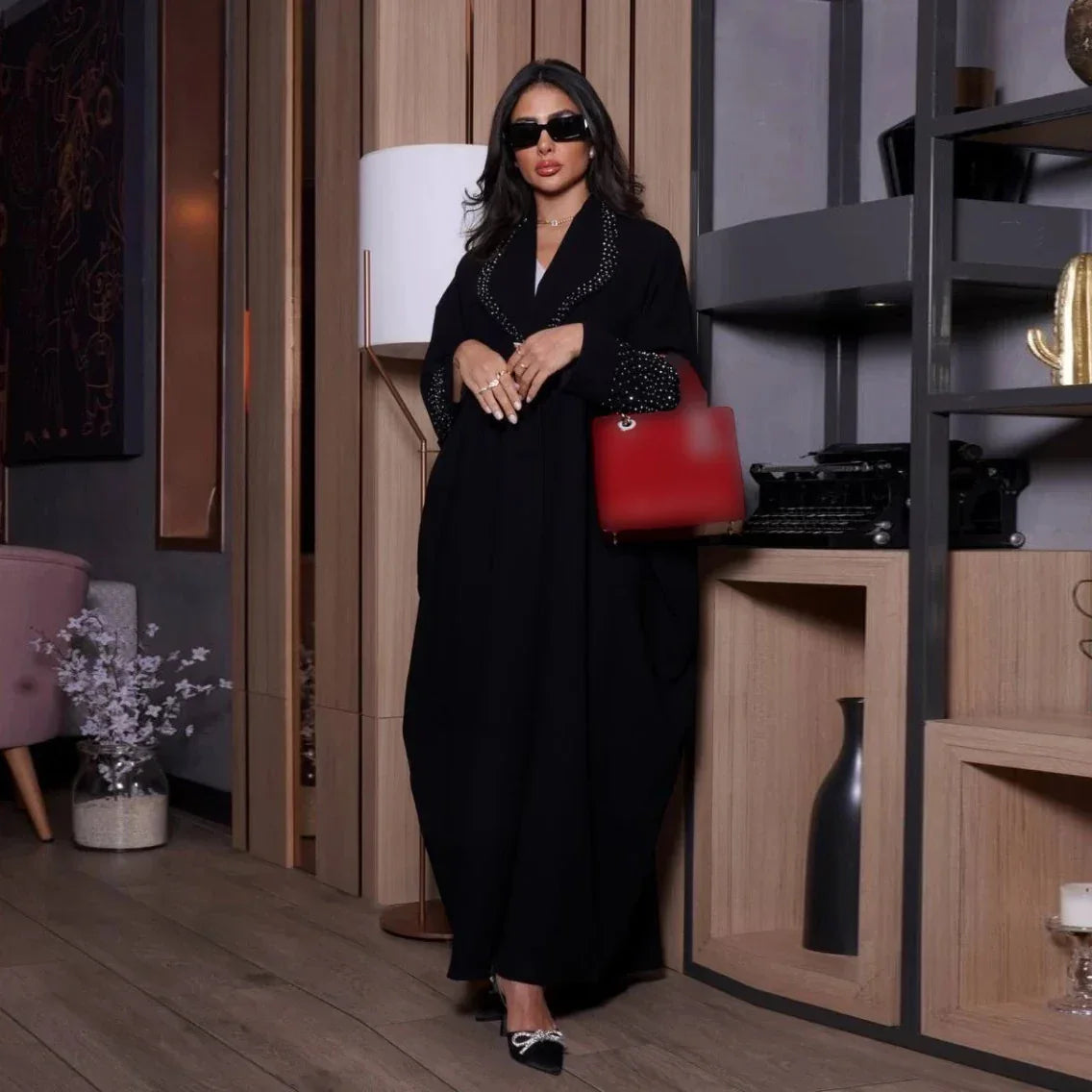 Diamonds Black Kimono Abaya - Palm and Thread