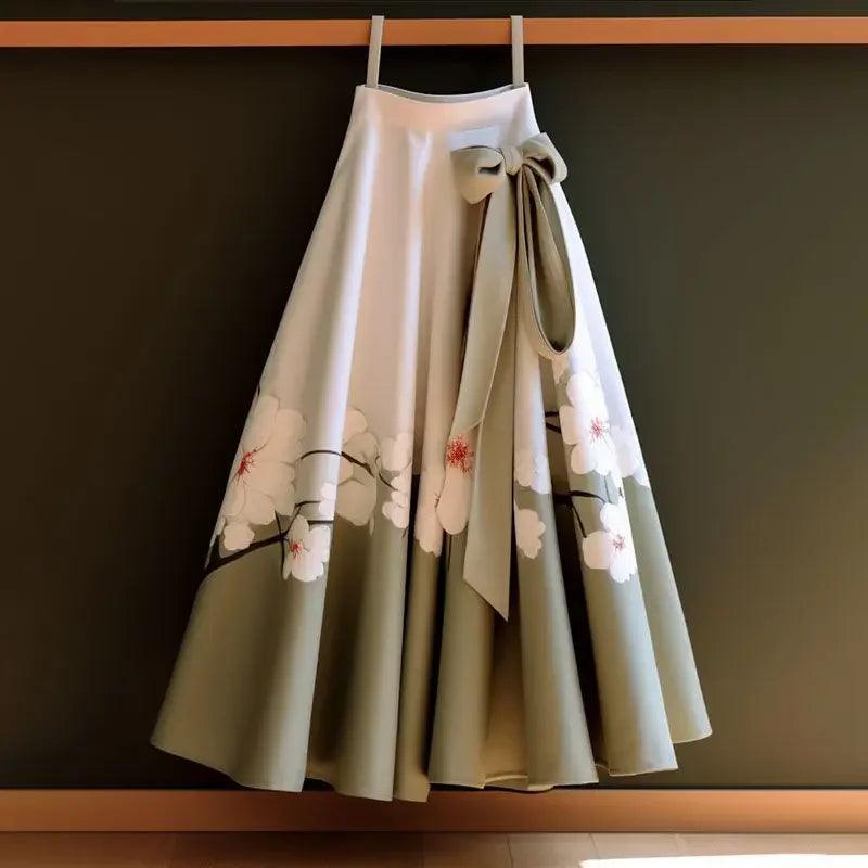 Vintage Pleated Temperament Floral Long Skirt - Palm and Thread