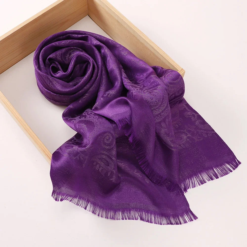 New Jacquard Satin Silk Hijab Scarf - Palm and Thread