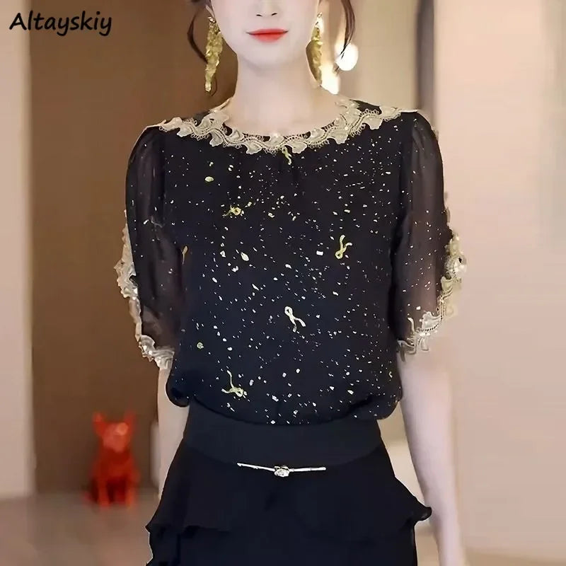 Elegant Thin Casual All-match Black Sheer Blouse - Palm and Thread