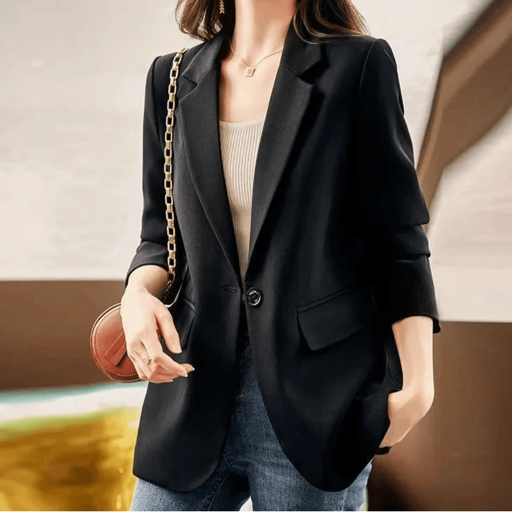 Formal Blazer Coat Long Sleeve Single Button Straight Jacket Work Wear - Palm and Thread