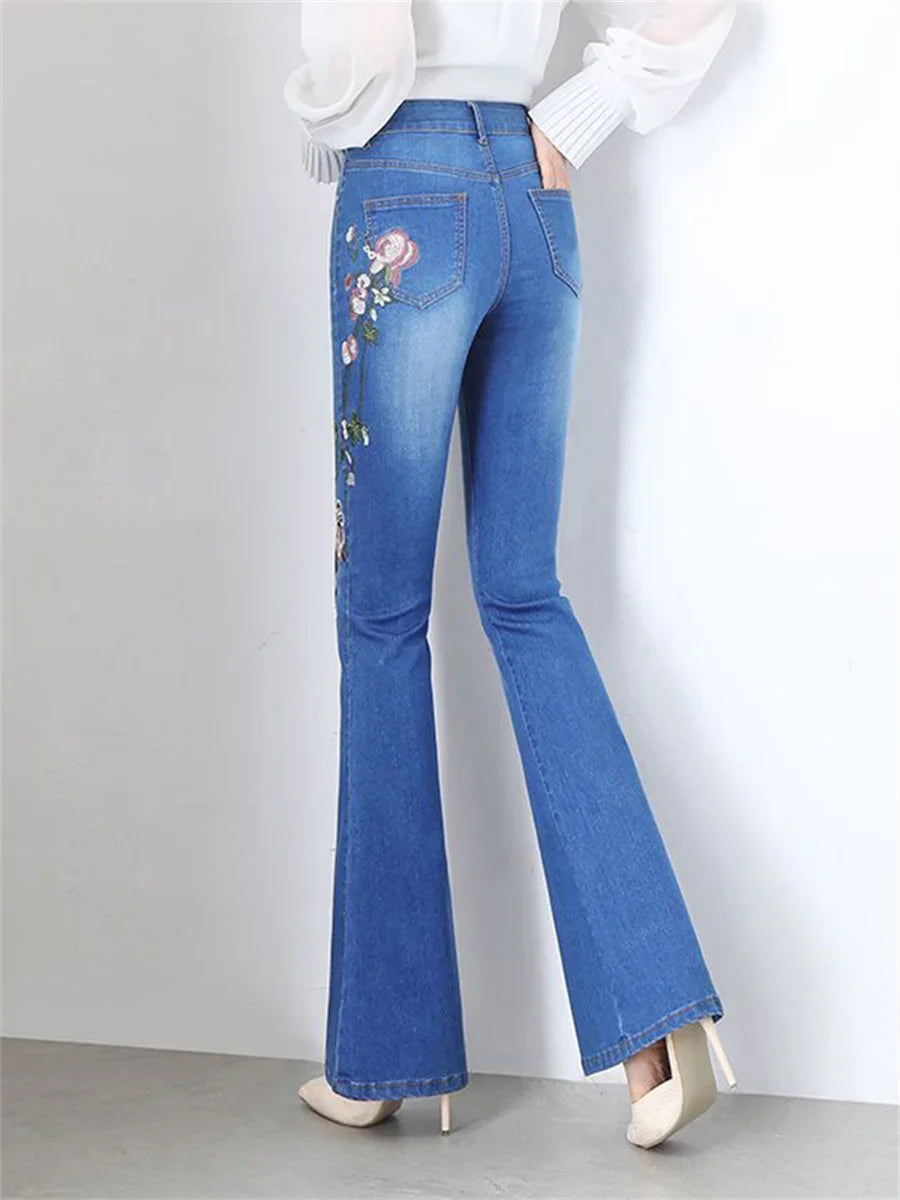 Embroidery Skinny Flare Jeans Pant - Palm and Thread