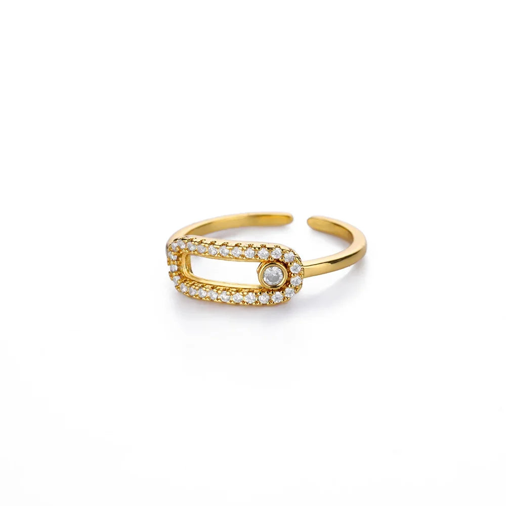 Zircon Heart Stainless Steel Gold Color Geometric Open Finger Ring - Palm and Thread