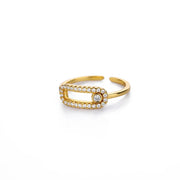 Zircon Heart Stainless Steel Gold Color Geometric Open Finger Ring - Palm and Thread
