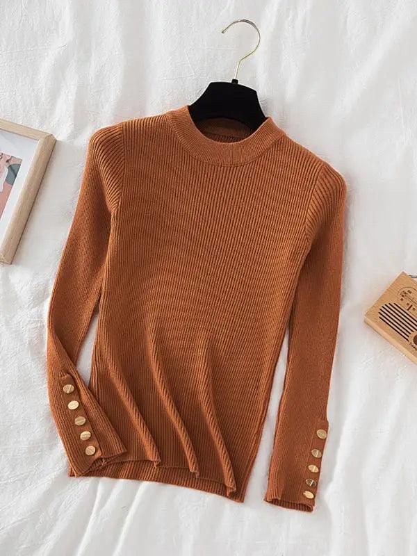 Thick sweater pullovers button o-neck chic top - Palm and Thread