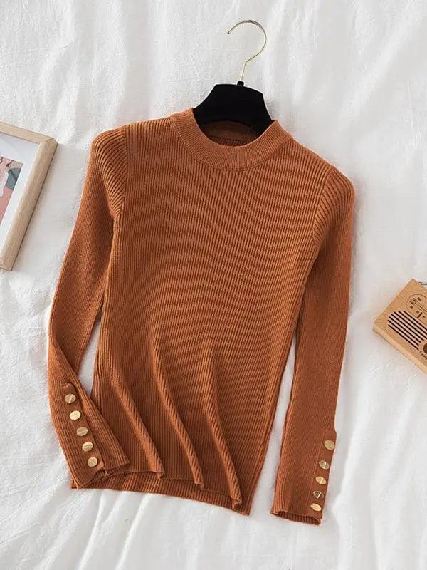 Pullovers Button O-Neck Chic Top - Palm and Thread