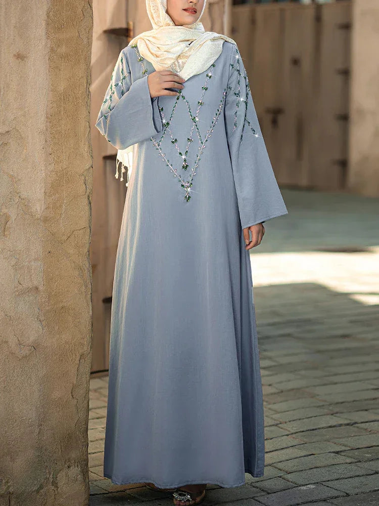 Luxury Long Sleeve Appliques Abaya - Palm and Thread