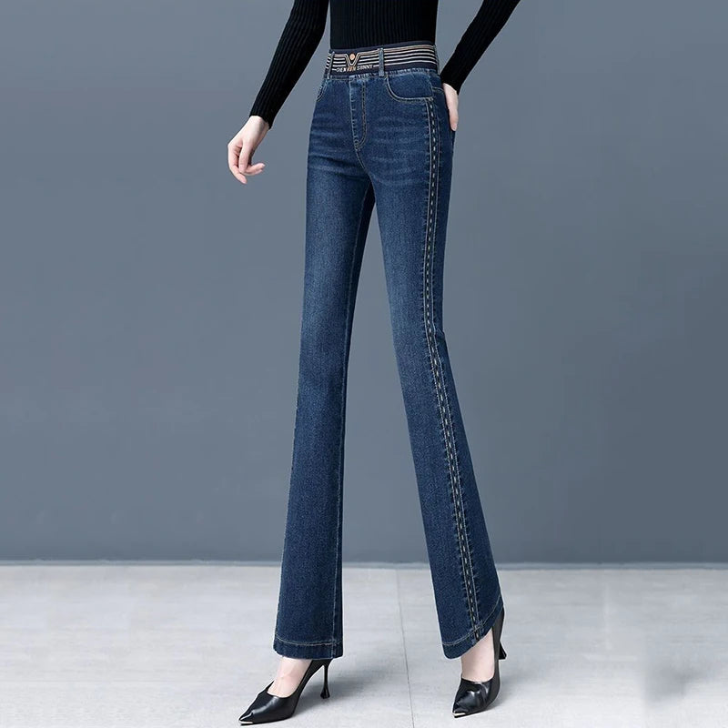 Flare Denim Casual Embroidered Slim Pant - Palm and Thread