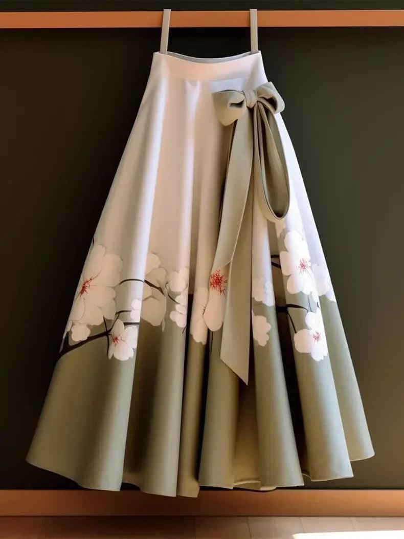 Vintage Pleated Temperament Floral Long Skirt - Palm and Thread