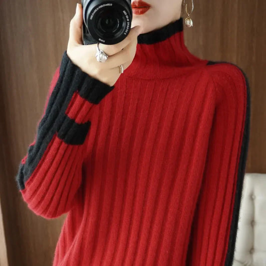 Fashion Contrast Color Warm Basic Top - Palm and Thread