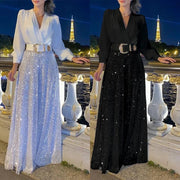V-Neck Long Sleeved Elegant Jumpsuit - Palm and Thread