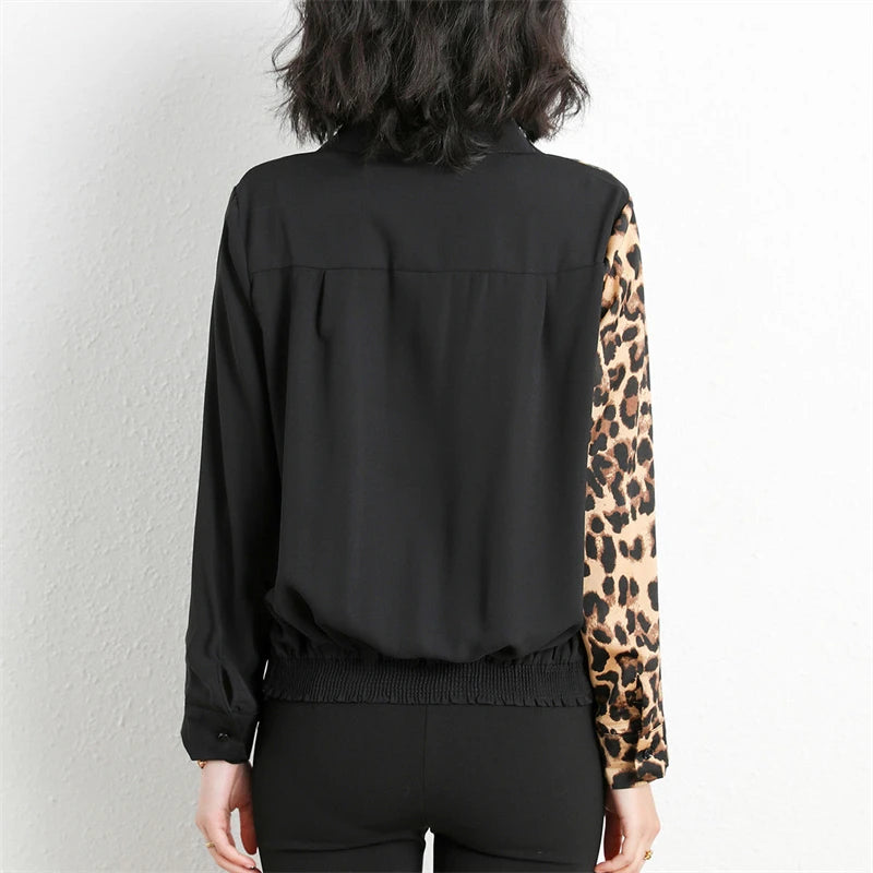 Leopard Print Patchwork Asymmetrical Blouse - Palm and Thread