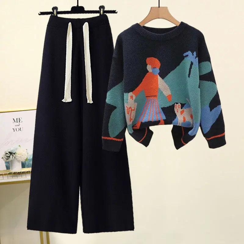 New Western Style Knitted Sweater Loose and Slimming Casual Pants Two Piece Set - Palm and Thread