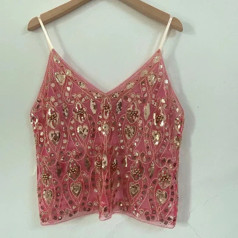 Sequin Bead Sling Slim Fit Straight Tank Top - Palm and Thread