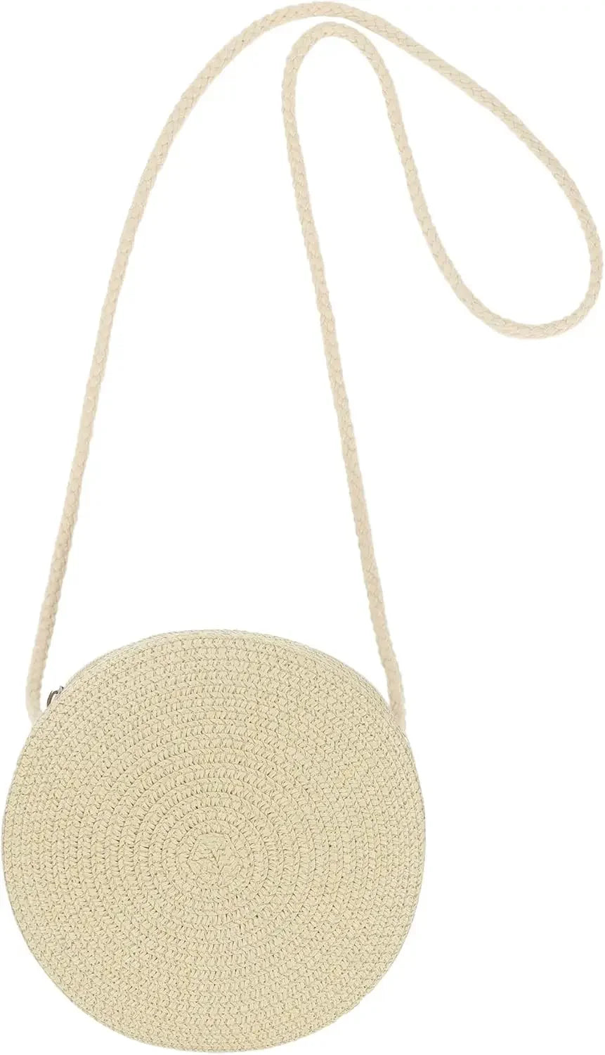 Minimalist Straw Bag Round Crossbody Purse - Palm and Thread