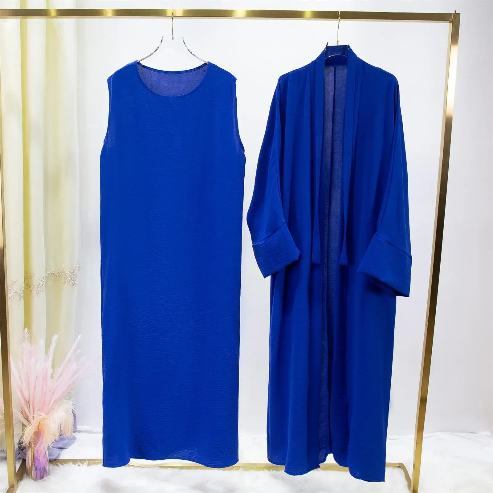Abaya Two Pieces Women Out Abaya Loose Cardigan Coat Sleeveless Inner - Palm and Thread