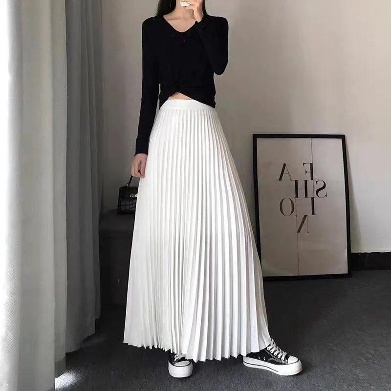 Pleated Hight Waist Solid Long Skirt - Palm and Thread