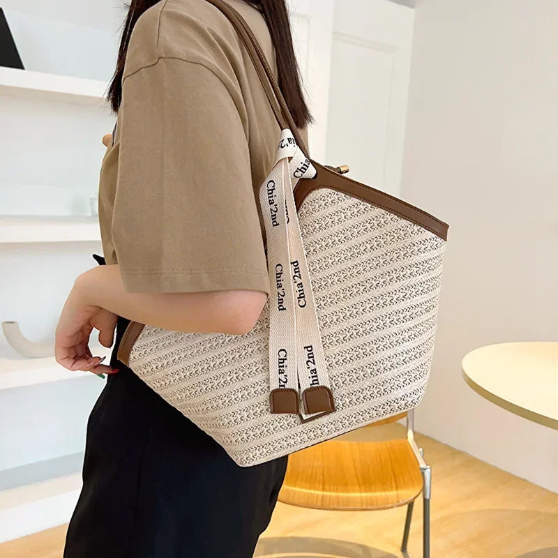 Straw Leisure Capacity Beach Shoulder Bag - Palm and Thread