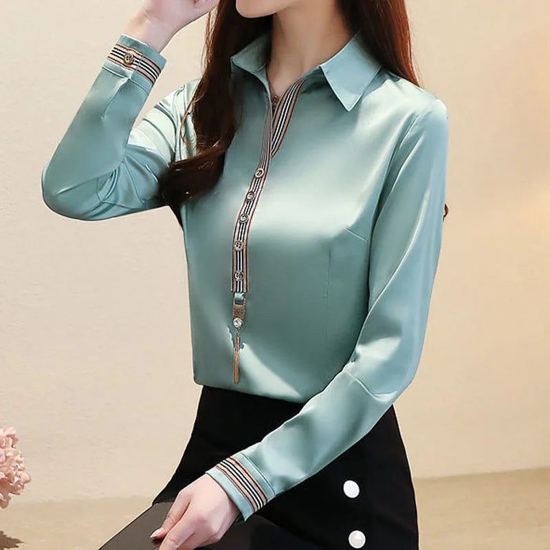 Turn-down Collar Patchwork Blouse - Palm and Thread