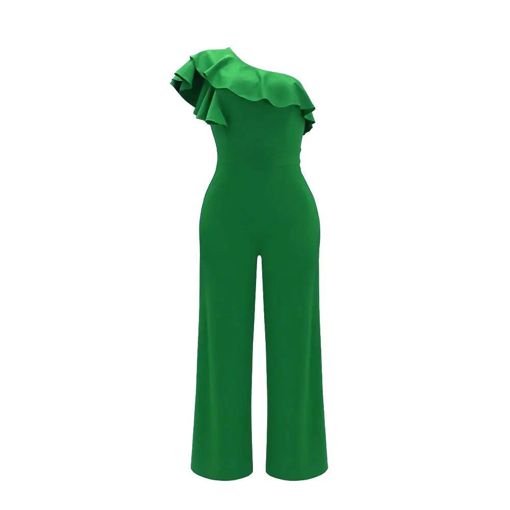 Ruffle One Shoulder Jumpsuit, Elegant Solid jumpsuit - Palm and Thread