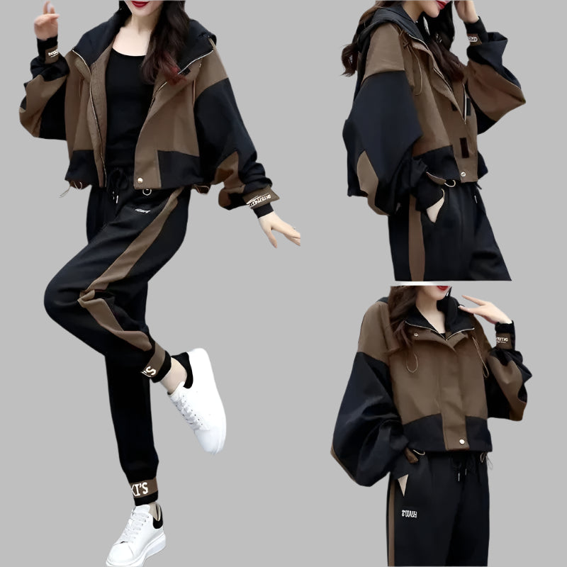 Elegant Hoodie Zipper Jacket Coat Sport Pants Two Piece Tracksuit - Palm and Thread