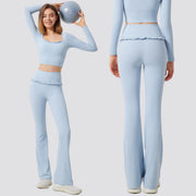 Padded Long Sleeve Crop Top & High Waist Flared Leggings