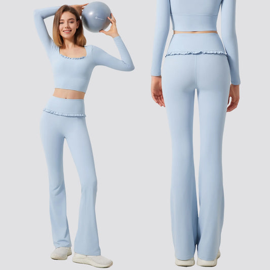 Padded Long Sleeve Crop Top & High Waist Flared Leggings