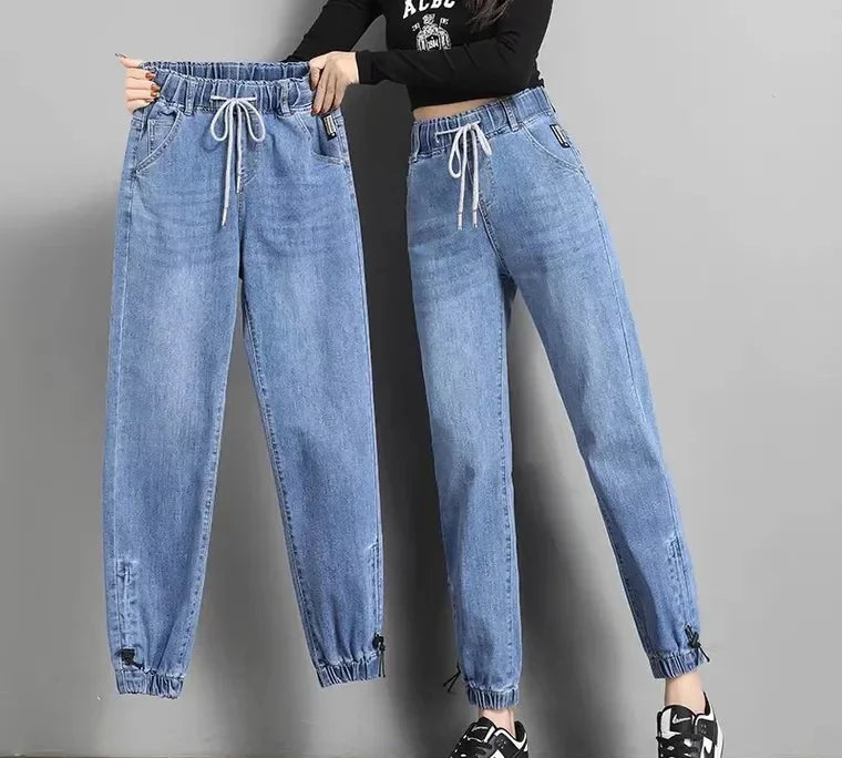 Drawstring Elastic Waist Casual Jeans Pant - Palm and Thread