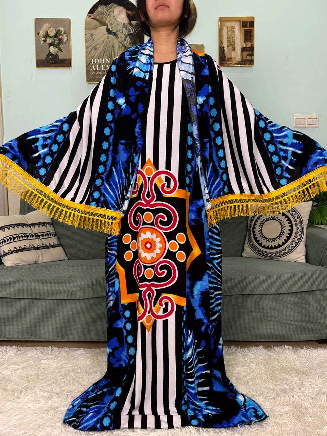 Printed Cotton Soft Loose Fit Femme Robe Abaya - Palm and Thread