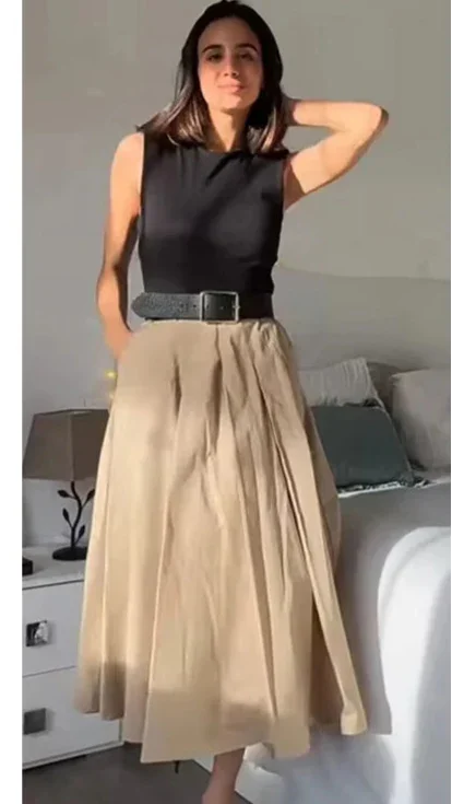 Belt Pleated Midi Dress - Palm and Thread