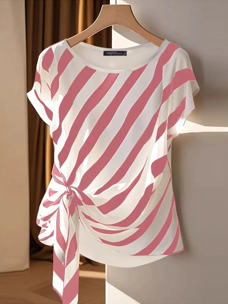 Striped Printed Casual Loose Blouse - Palm and Thread