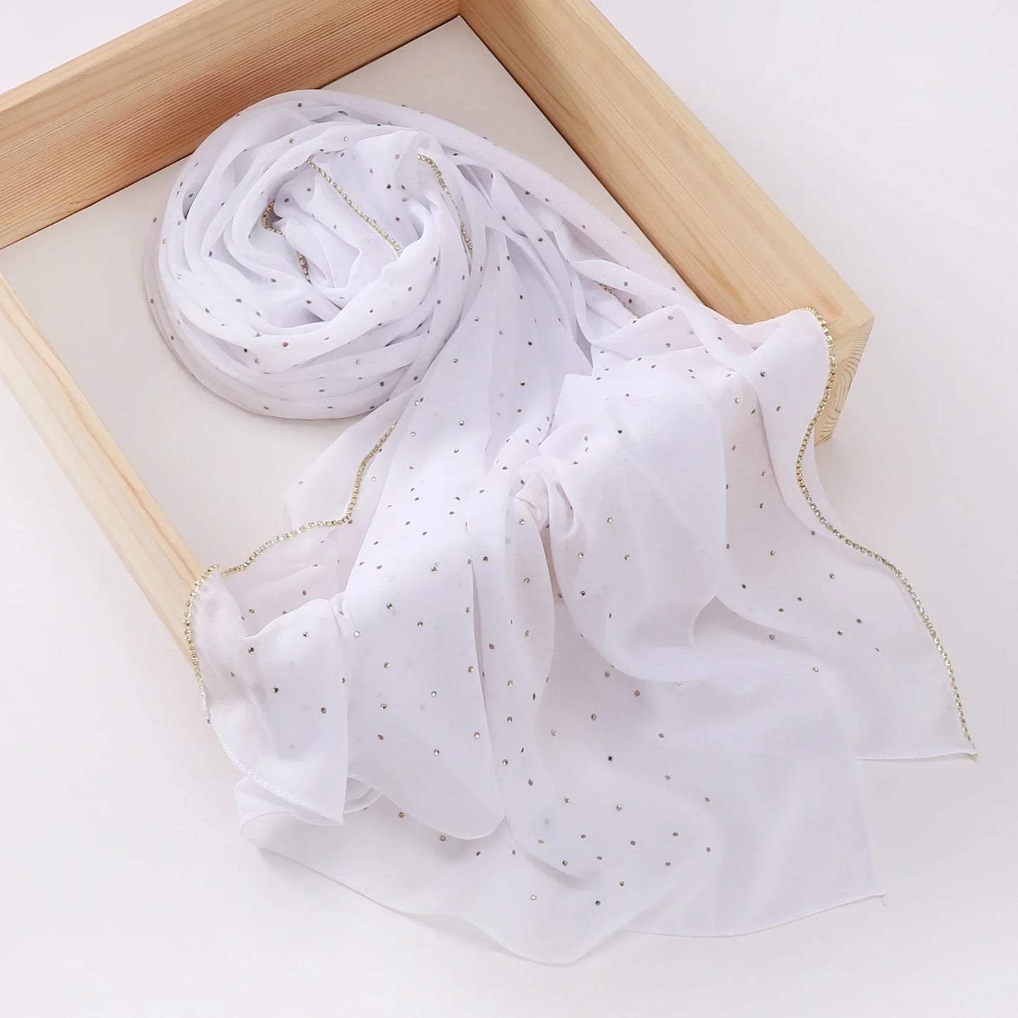 Rhinestone Edge Chiffon Hijab Elegant Breathable Sunscreen Head Wrap - Palm and Thread