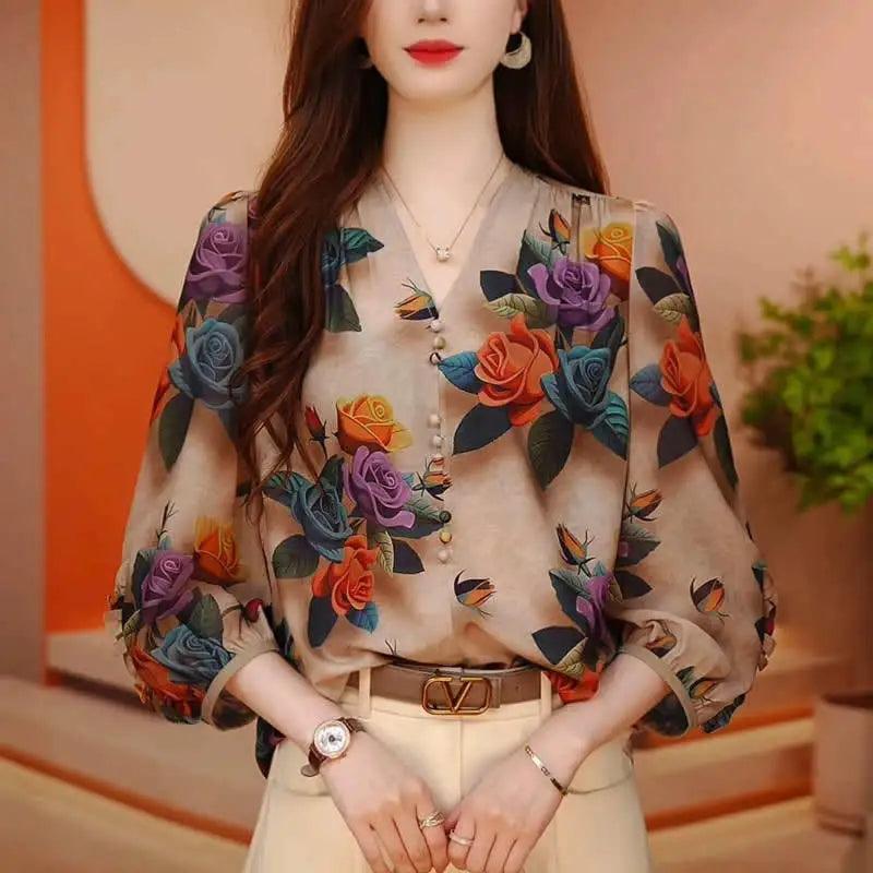 Floral Print Elegant Blouse - Palm and Thread